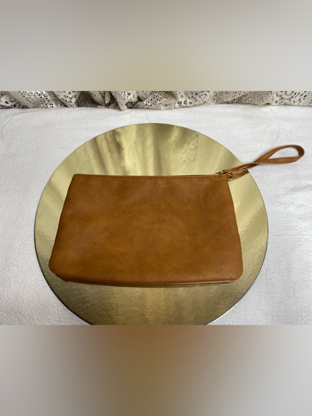 Cognac Leather Wristlet